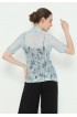 Lyne Halim Blouse Brukat Tangan Pendek Bordir Aplikasi, Biru 8388